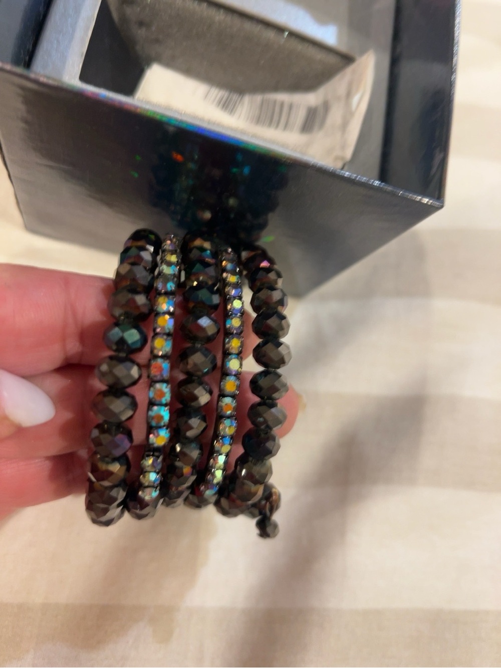 INC International Concepts Hematite Crystal Multi-Strand Stretch Bracelet NWT Bo